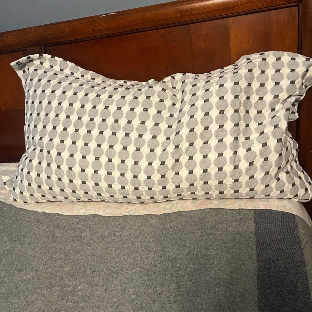 2 King Pillow Shams Honeycomb Embroidery Textured Gray & White Cotton Pillowcase